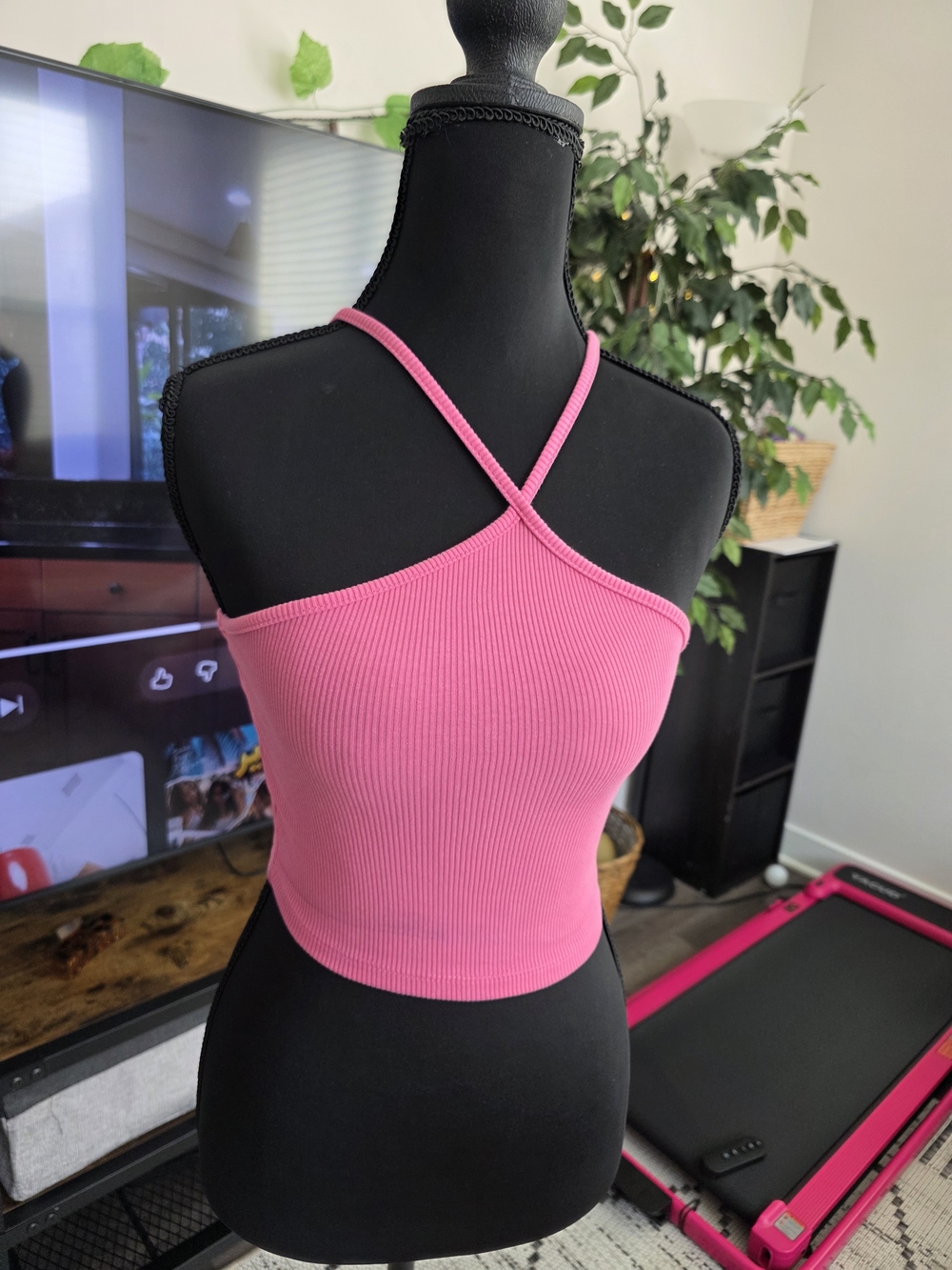 Zara Bright Pink Ribbed Cross-Back Crop Top